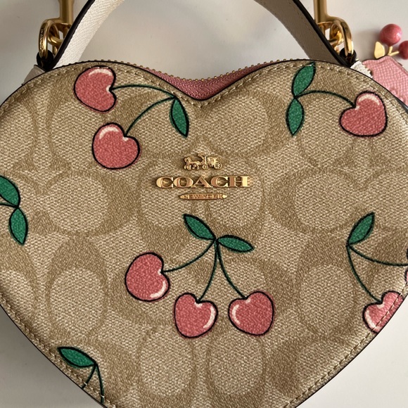 COACH Heart Shaped Crossbody in Signature Canvas with Heart Cherry Print - Picture 3 of 12